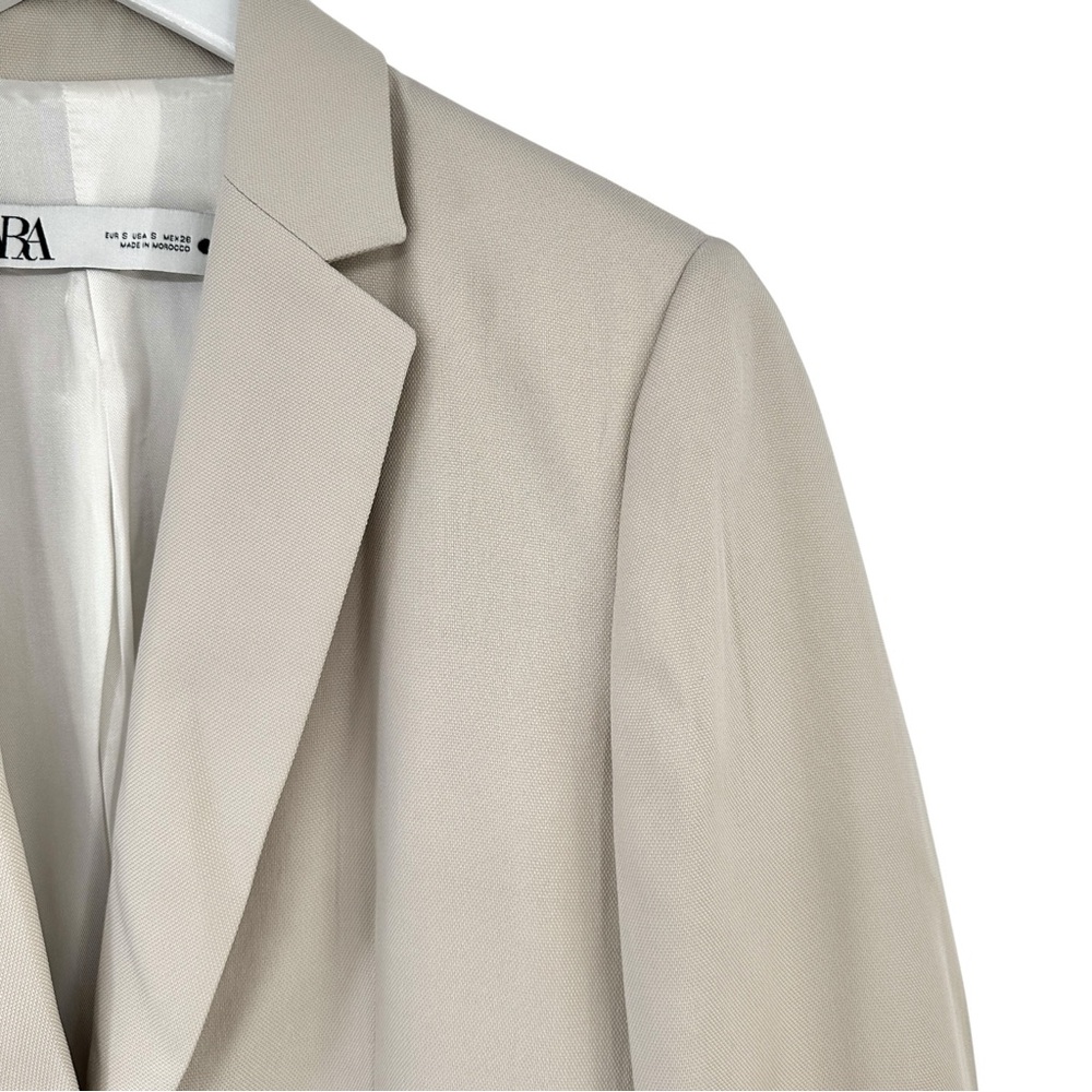 Zara Light Gray Single Button Oversized Lightweight Loose Fit Blazer Jacket - Picture 5 of 9